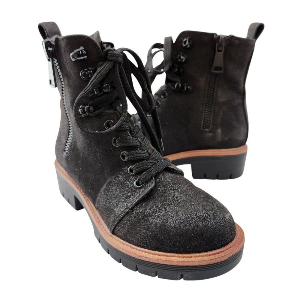 MIA Boots Womens 6 M River Zip Lace Up Lugsole Ankle Bootie Black Faux Leather